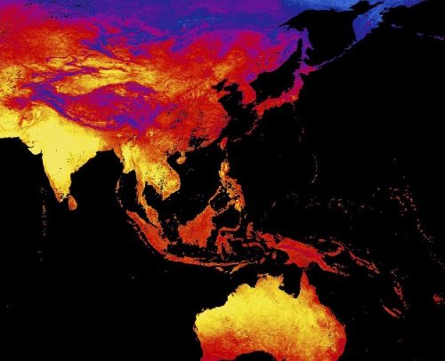 The image is a heat map released from NASA's Earth Observatory Team that shows land surface temperature in Asia between 15 and 23rd April, 2016. Credit: Associated Press